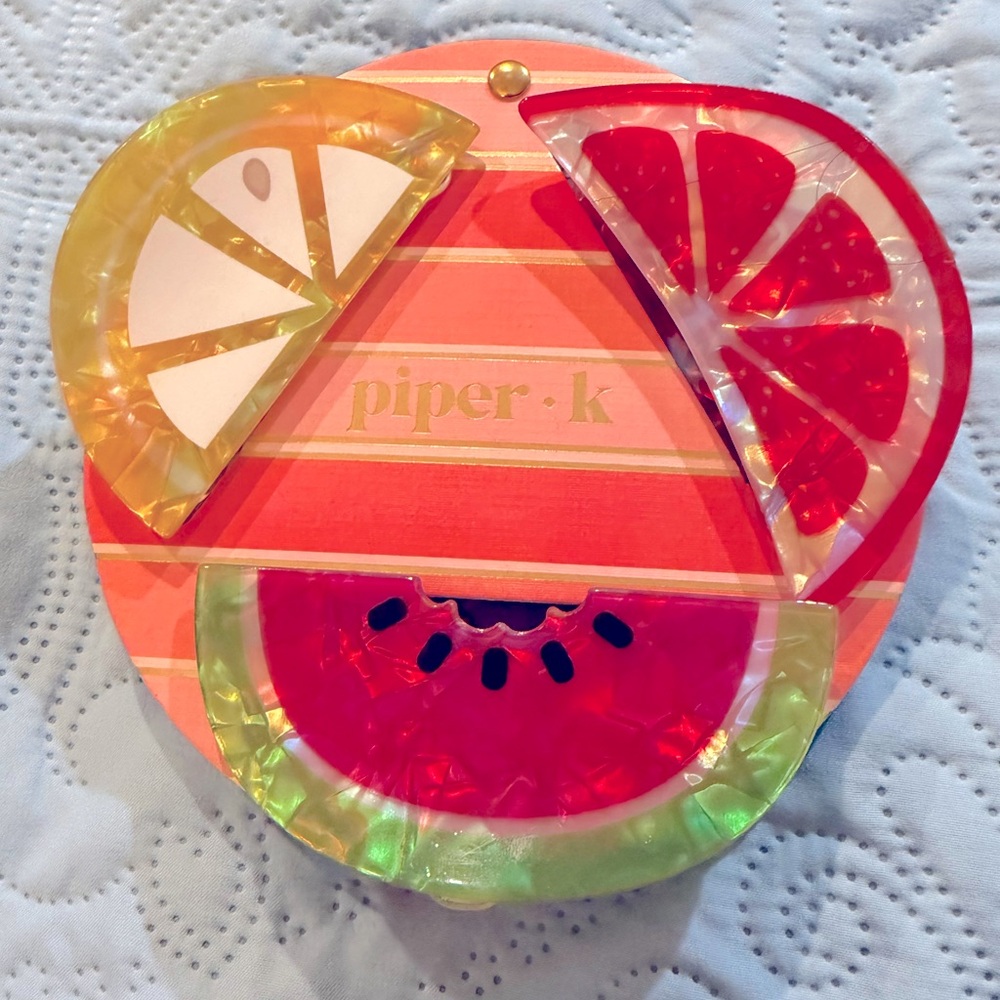 Piper K Fruit Slice Hair Clips - Red, Yellow, Green